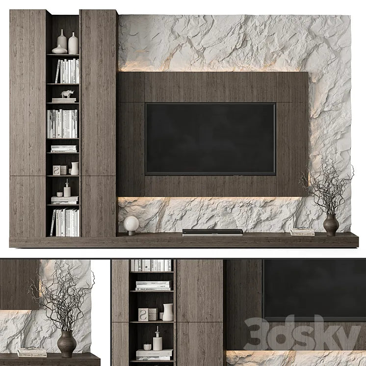 TV Wall Rock Wall and Wood - Set 78 3DSMAX Model