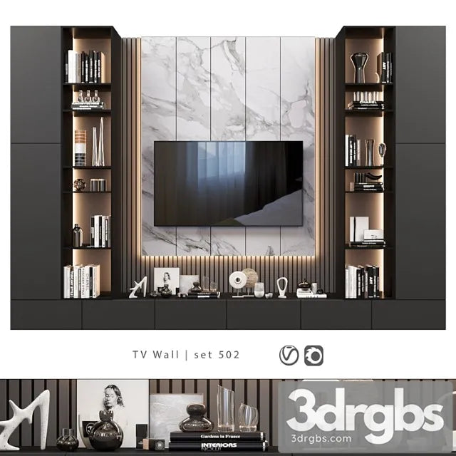 TV Wall Set 502 3D Model Free