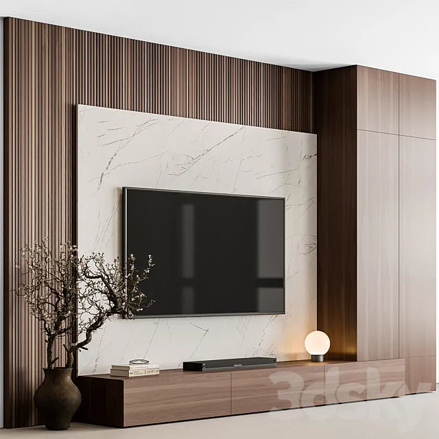 TV Wall Stone and Wood - Set 137 3ds Max