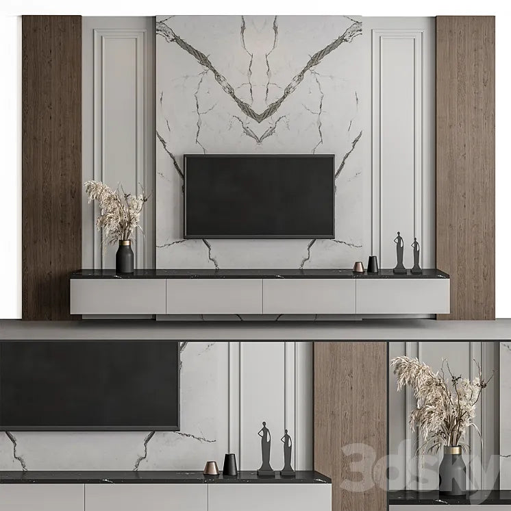 TV Wall Stone and Wood - Set 57 3DSMAX Model