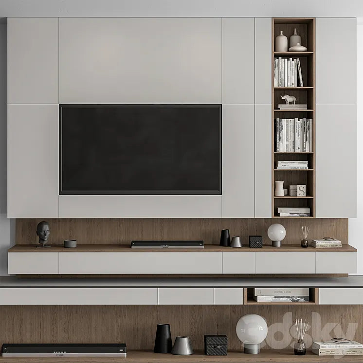 TV Wall White and Wood - Set 50 3DSMAX Model
