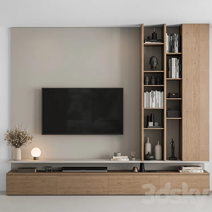 TV Wall White and Wood - Set 69 3DSMAX Model