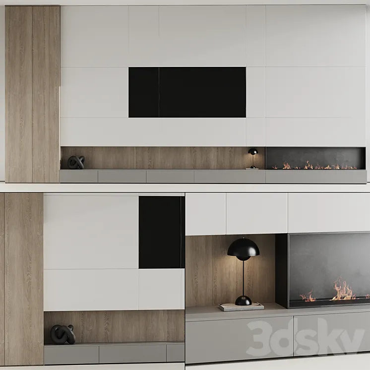 TV wall with fireplace 07 3DSMAX Model