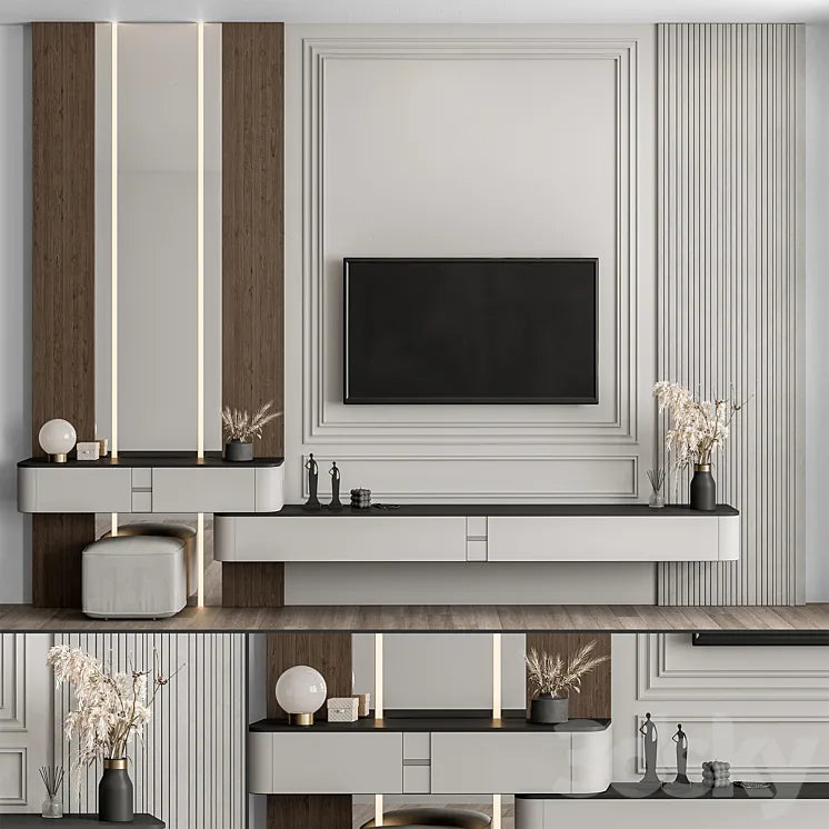 TV Wall Wood and Plaster - Set 60 3DSMAX Model