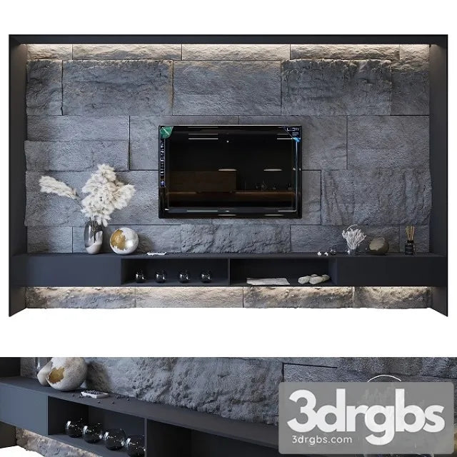 TV Zone in Stone 3D Model Free