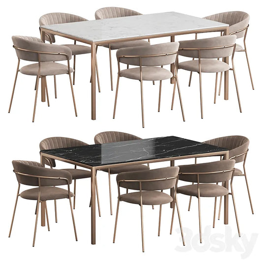West Elm Frame table Turin chair Dining set 3DSMAX Model