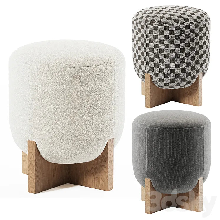 WISEMAX FURNITURE ottoman with wooden legs 3DSMAX Model