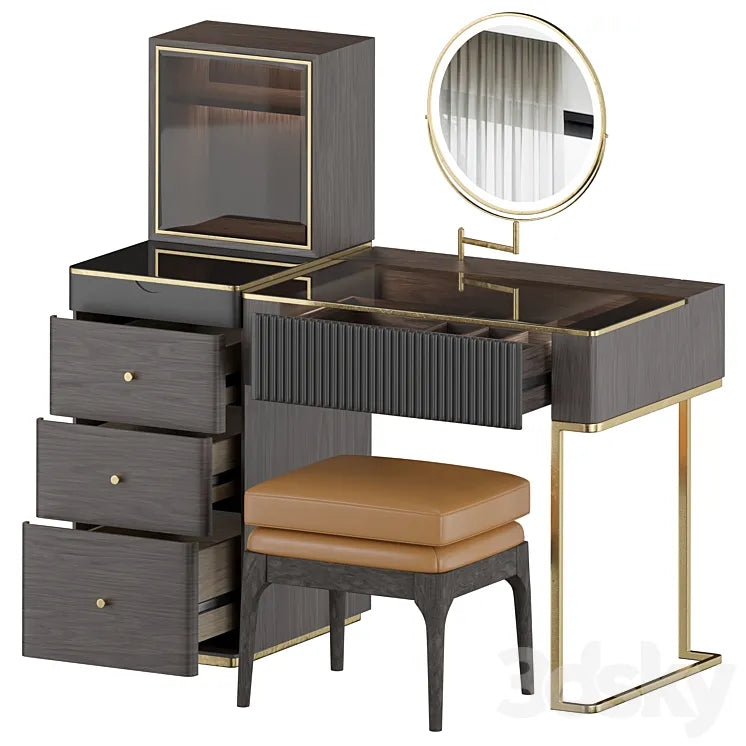 Wood Makeup Vanity Table Set with LED 3DSMAX Model