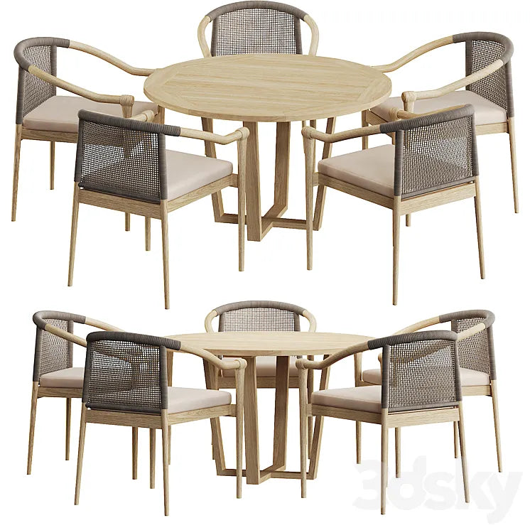 Wooden Outdoor Dining Sets Round Dining Table with 5 Chairs 3DSMAX Model