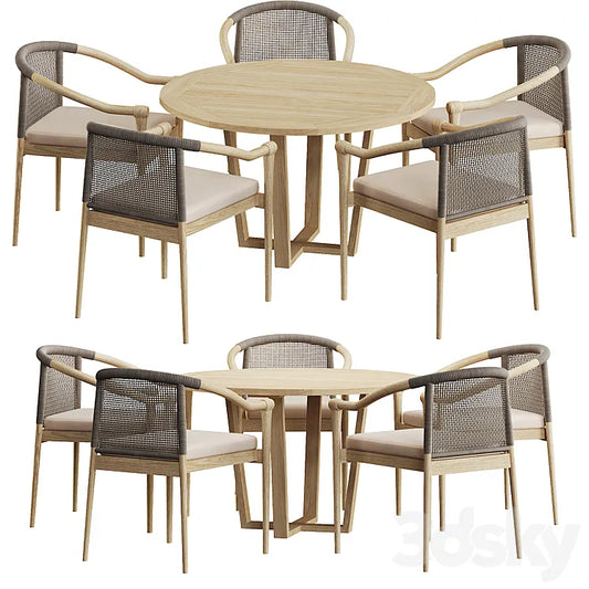 Wooden Outdoor Dining Sets Round Dining Table with 5 Chairs 3DSMAX Model
