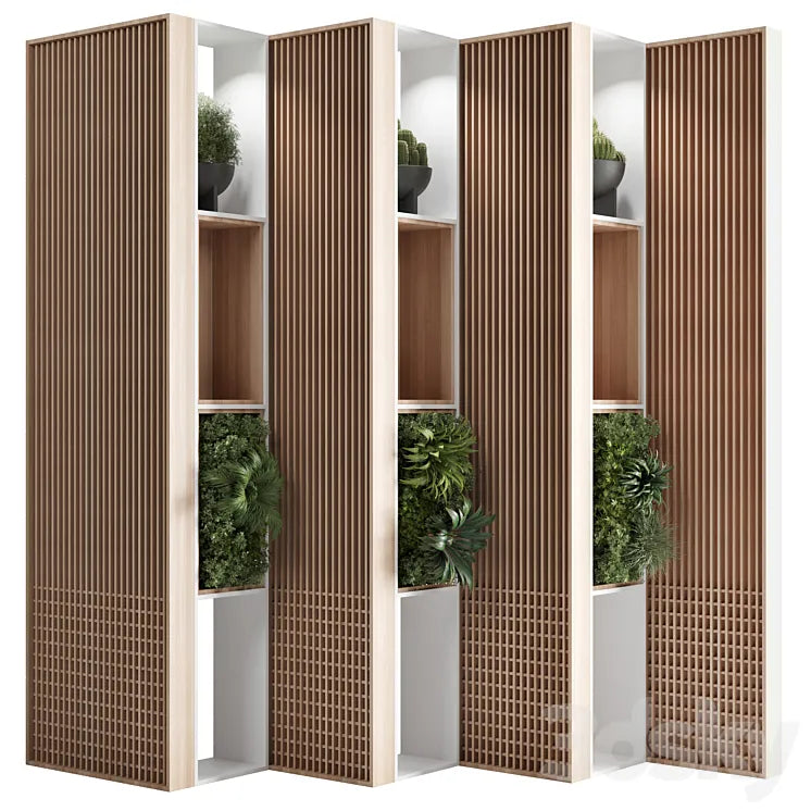 Wooden Partition With Plant 01 3DSMAX Model