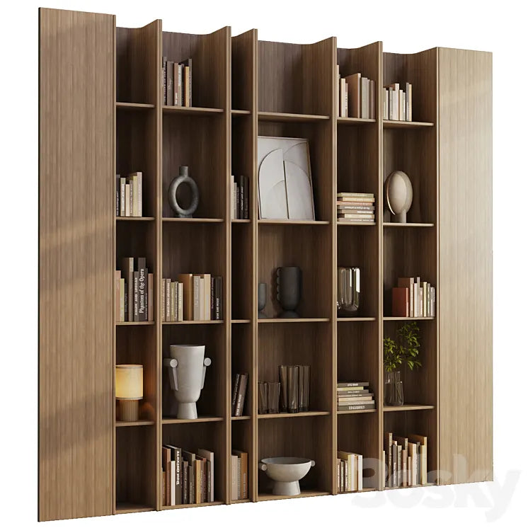 wooden Shelves Decorative With Plants and Book - Wooden Rack 08 3DSMAX Model