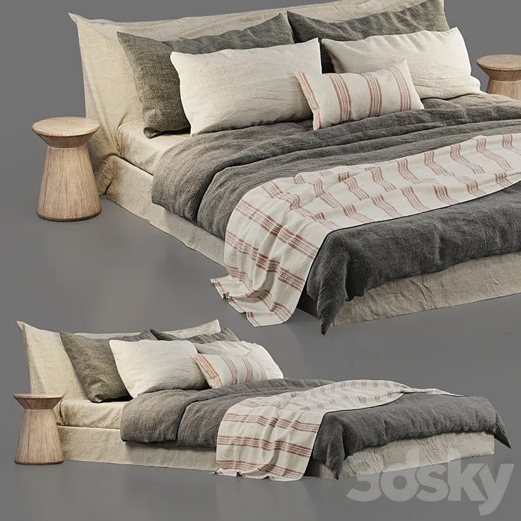 Zara Home Linen Bedding and Cozy Bed 3DSMAX Model
